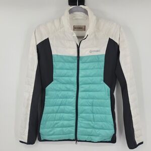 Colmar Golf Womens 4 Puffer Jacket White Teal Navy Blue Quilted Full Zip Size 40